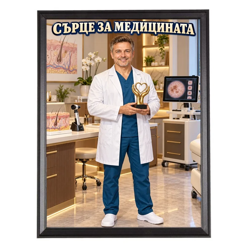 Карикатура Благодарност за Дерматолог - Сърце за Медицината