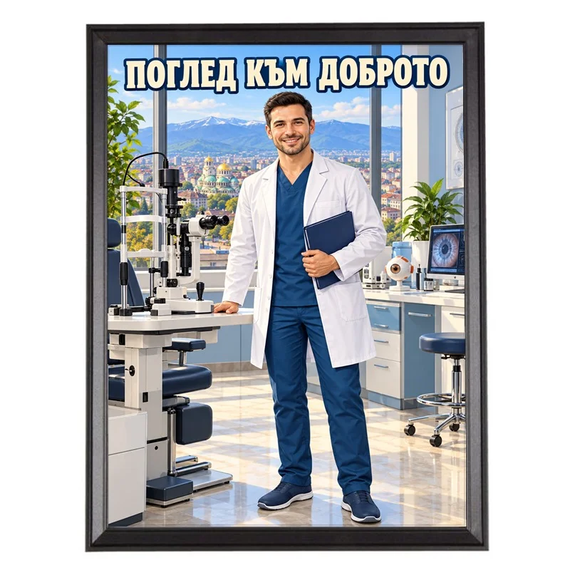 Карикатура Очен Лекар Офталмолог - Поглед към Доброто