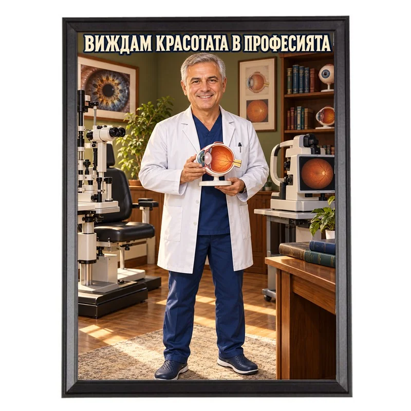 Карикатура Очен Лекар Офталмолог - Виждам Красотата в Професията