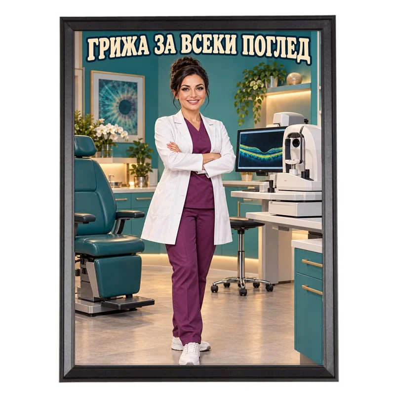 Карикатура Очна Лекарка Офталмолог - Грижа за Всеки Поглед