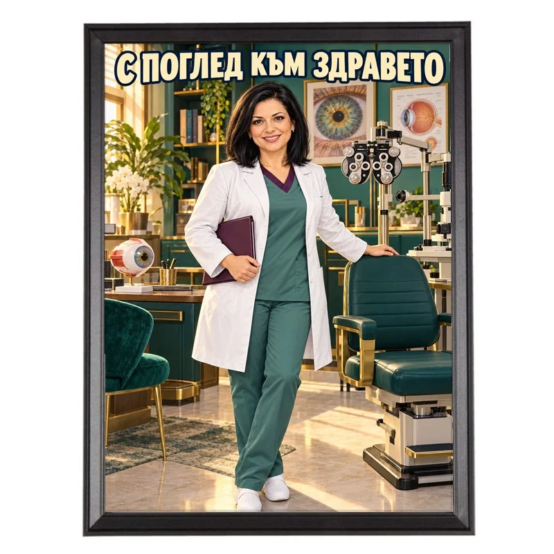 Карикатура Очна Лекарка Офталмолог - С Поглед към Здравето
