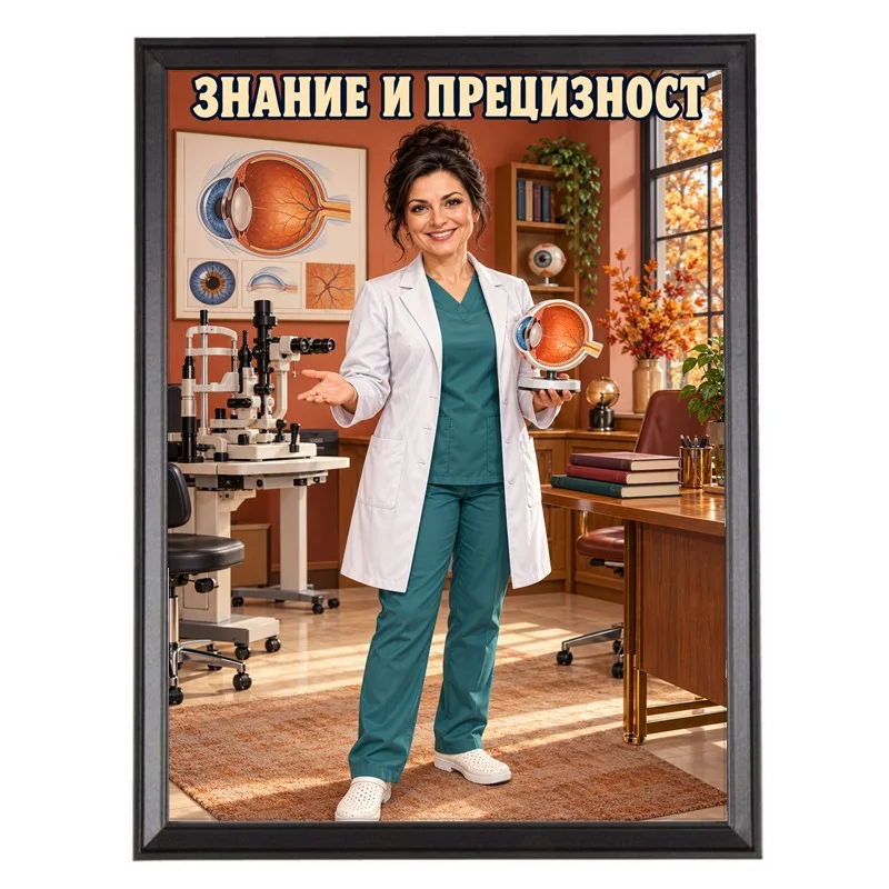 Карикатура Очна Лекарка Офталмолог - Знание и Прецизност