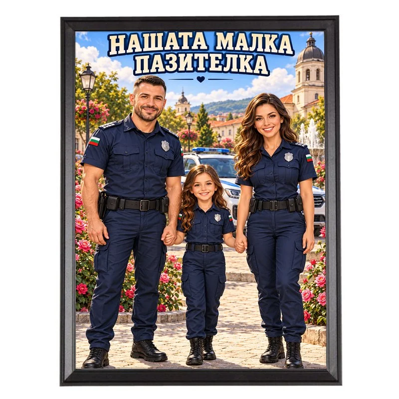 Карикатура Полицаи с Дъщеря - Нашата Малка Пазителка