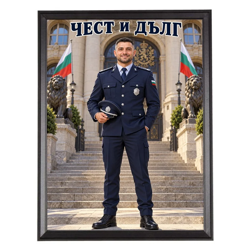 Карикатура Полицай в Парадна Униформа - Чест и Дълг