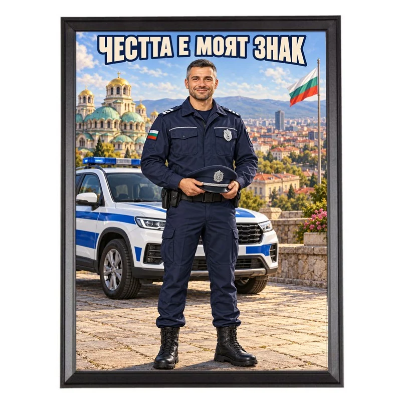Карикатура на Полицай с Фуражка - Честта е Моят Знак