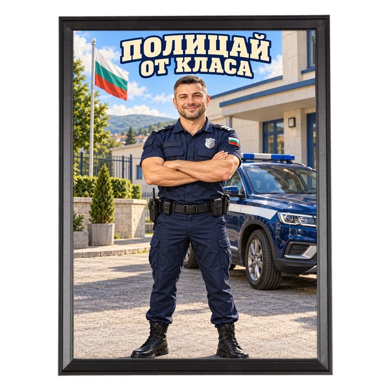 Карикатура Полицай пред Управлението - Полицай от Класа