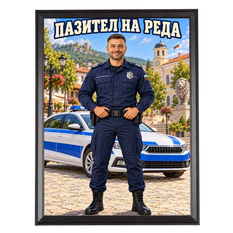 Карикатура за Полицай в Стария Град - Пазител на Реда