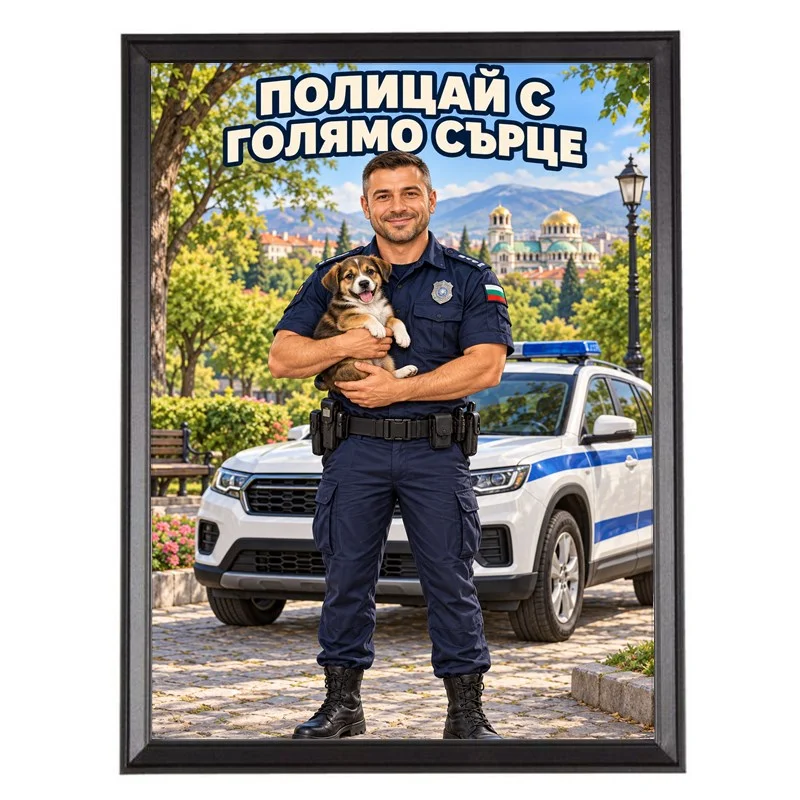 Карикатура за Полицай с Кученце - Полицай с Голямо Сърце