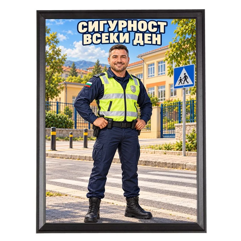 Карикатура за Полицай пред Училище - Сигурност Всеки Ден