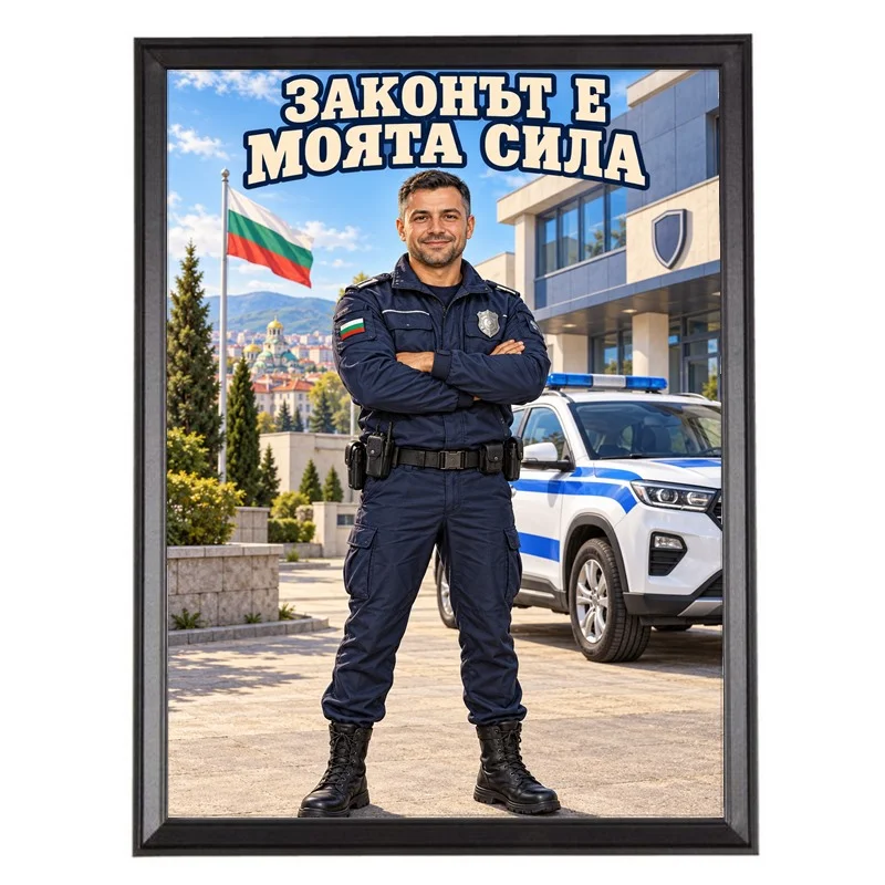 Карикатура за Полицай с Патрулка - Законът е Моята Сила