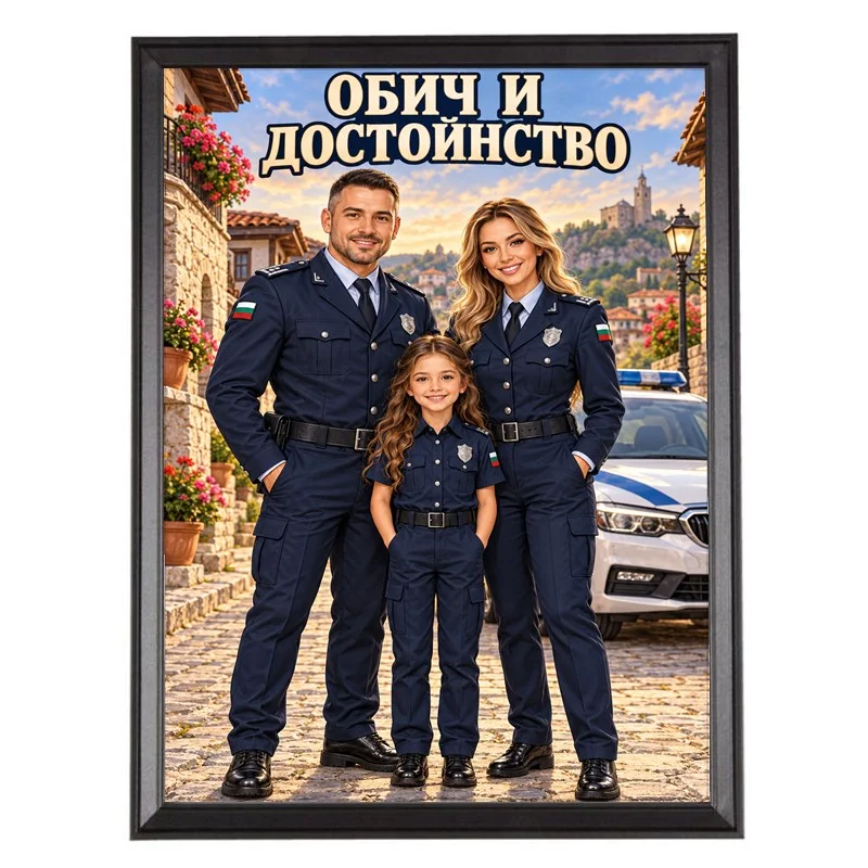 Карикатура Родители и Момиче Полицаи - Обич и Достойнство