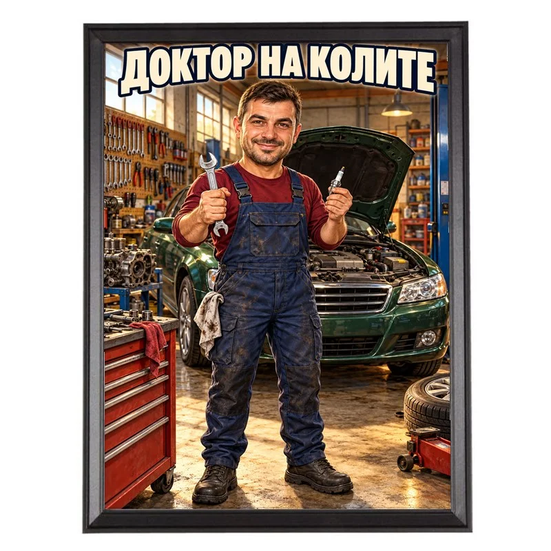 Карикатура за Автомеханик със Свещ - Доктор на Колите