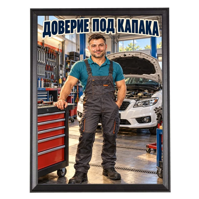 Карикатура за Автомеханик в Сервиза - Доверие под Капака