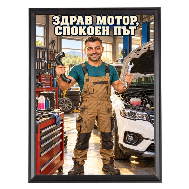 Карикатура за Автосервиз - Здрав Мотор, Спокоен Път