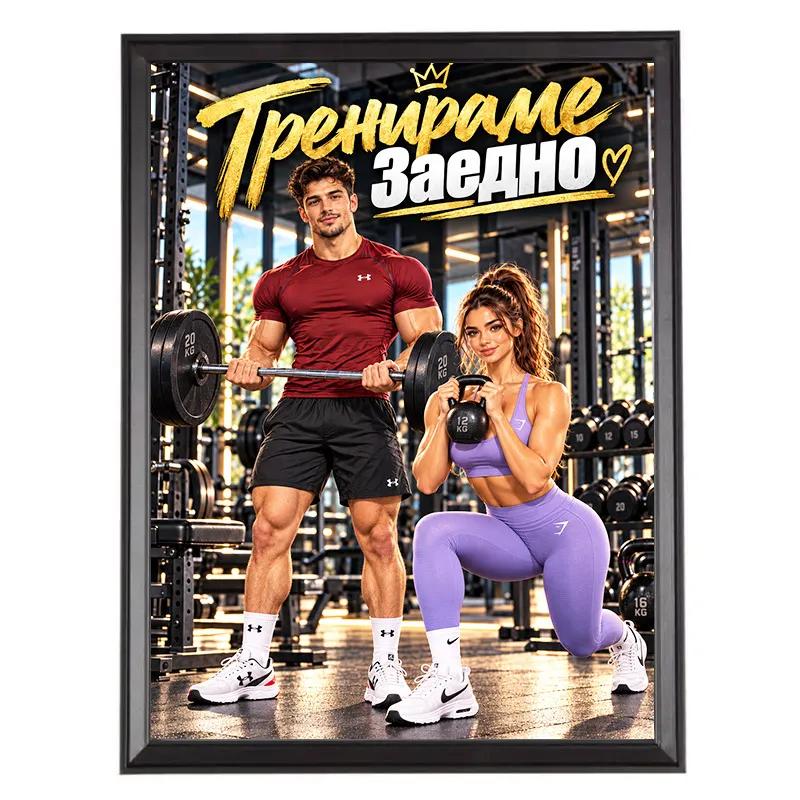 Карикатура за Двойка Спортисти - Тренираме Заедно