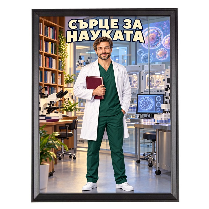 Карикатура за Ембриолог с Книга - Сърце за Науката