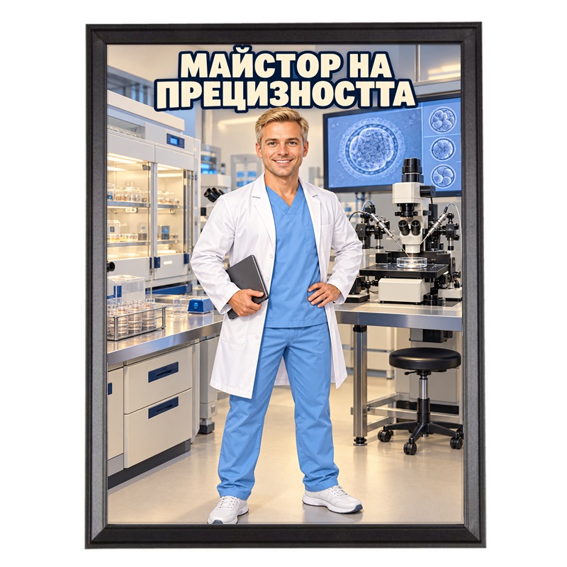 Карикатура за Ембриолог с Таблет - Майстор на Прецизността
