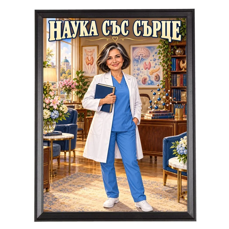 Карикатура за Ендокринолог с Книга - Наука със Сърце