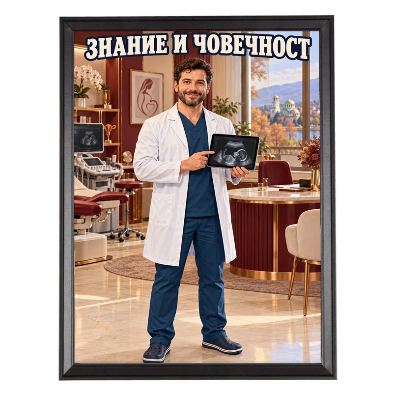 Карикатура за Гинеколог с Ехограф - Знание и Човечност