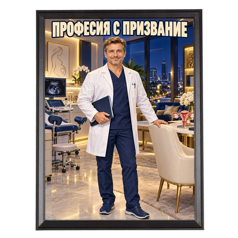 Карикатура за Гинеколог в Рамка - Професия с Призвание