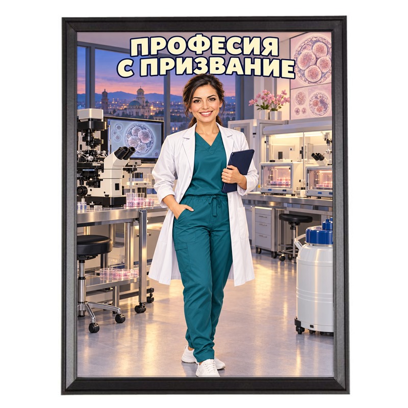 Карикатура за Лекар Ембриолог Жена - Професия с Призвание