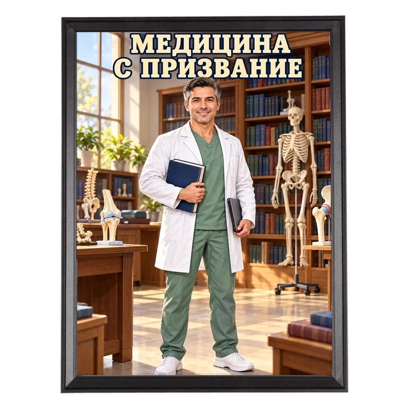 Карикатура за Лекар Ортопед с Книги - Медицина с Призвание