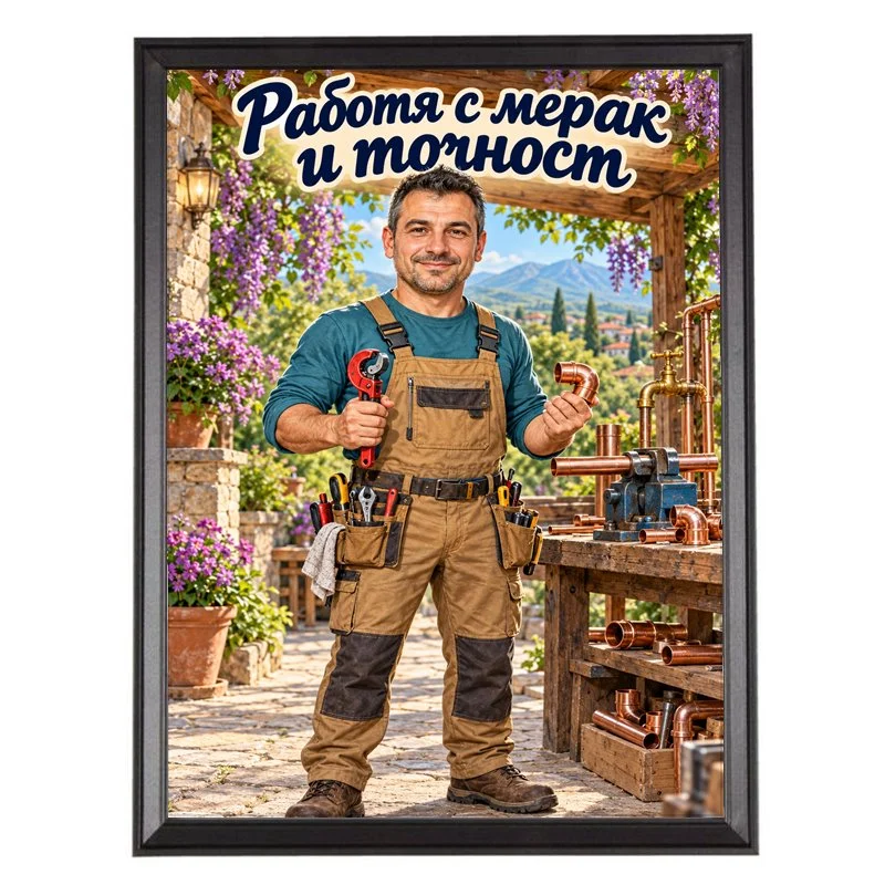 Карикатура за ВиК Техник - Работя с Мерак и Точност