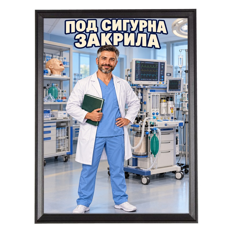 Карикатура за Мъж Анестезиолог - Под Сигурна Закрила