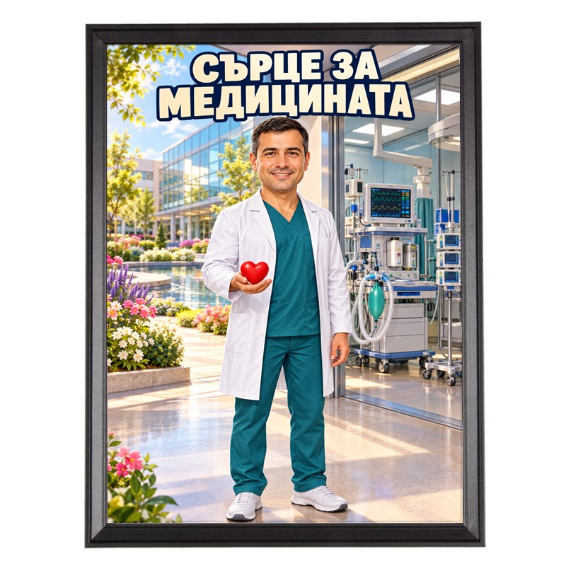 Карикатура за Мъж Анестезиолог - Сърце за Медицината