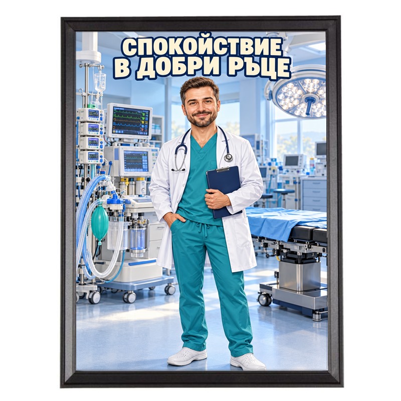 Карикатура за Мъж Анестезиолог - Спокойствие в Добри Ръце