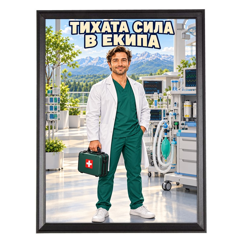 Карикатура за Мъж Анестезиолог - Тихата Сила в Екипа