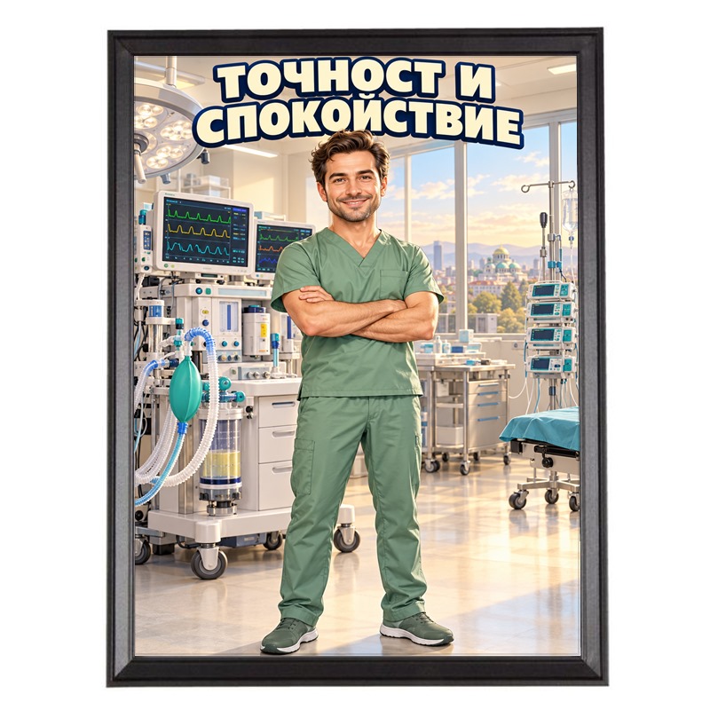 Карикатура за Мъж Анестезиолог - Точност и Спокойствие