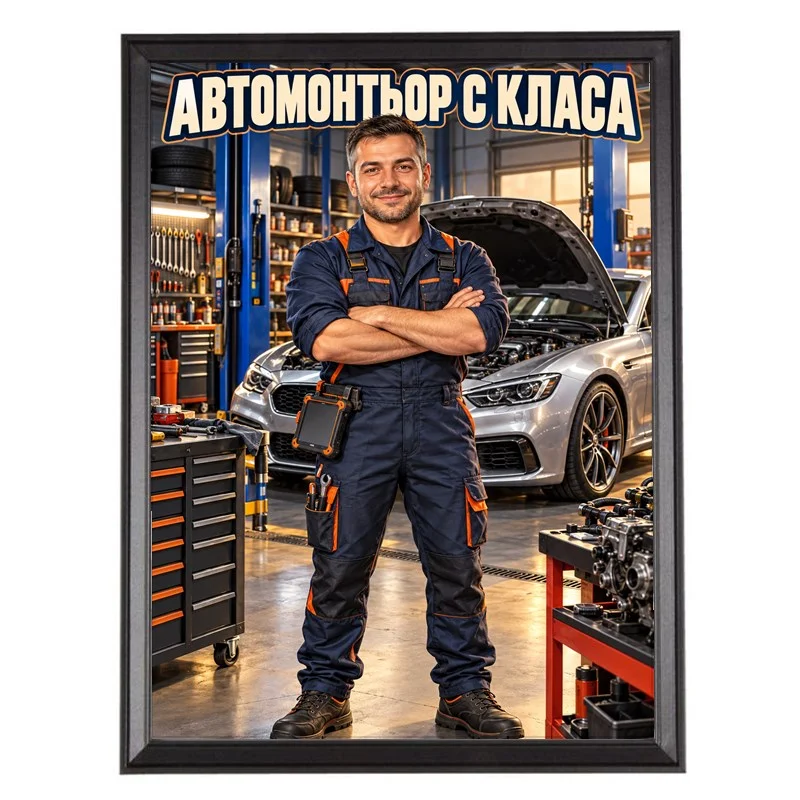 Карикатура за Мъж Автомонтьор - Автомонтьор с Класа