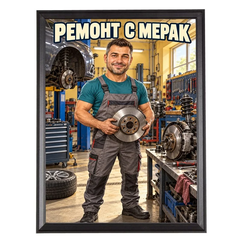 Карикатура за Механик по Спирачки - Ремонт с Мерак