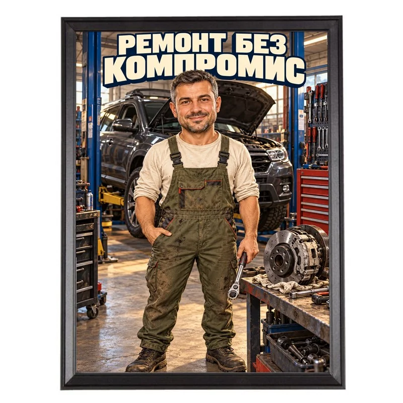 Карикатура за Механик с Джип - Ремонт без Компромис