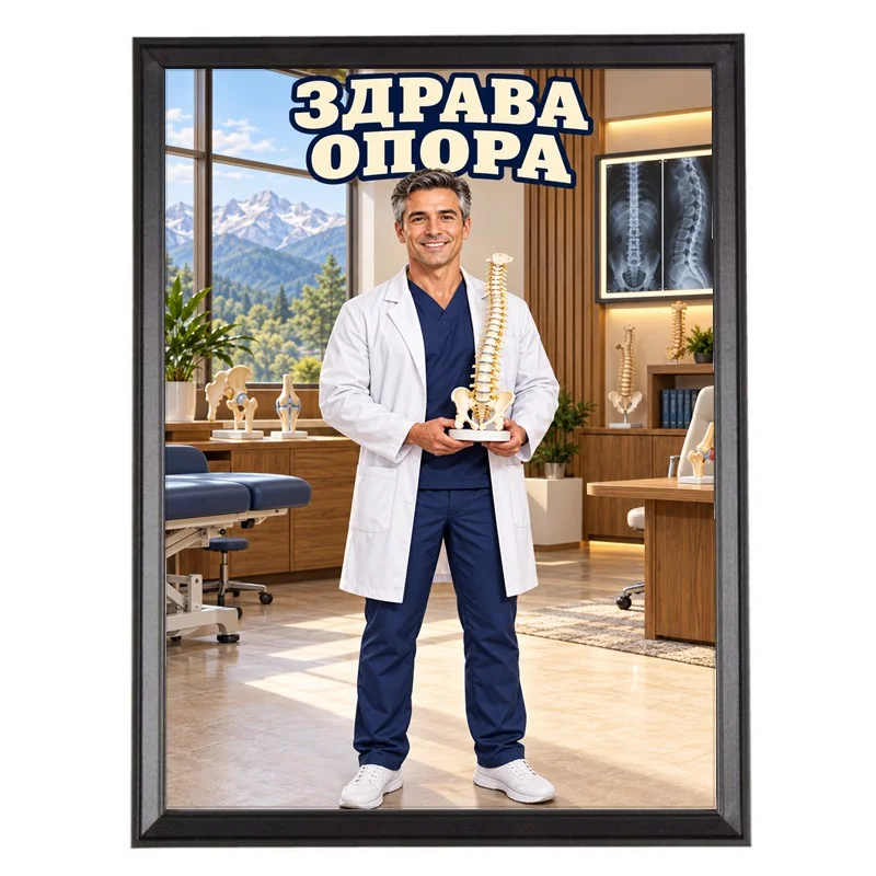 Карикатура за Ортопед с Гръбначен Стълб - Здрава Опора