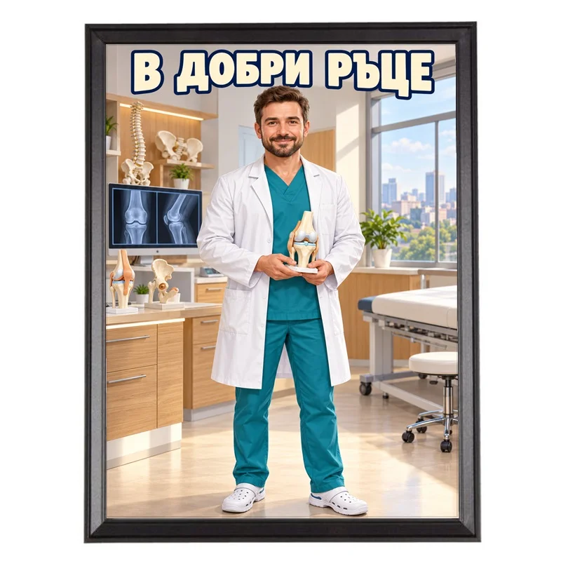 Карикатура за Ортопед с Модел на Коляно - В Добри Ръце