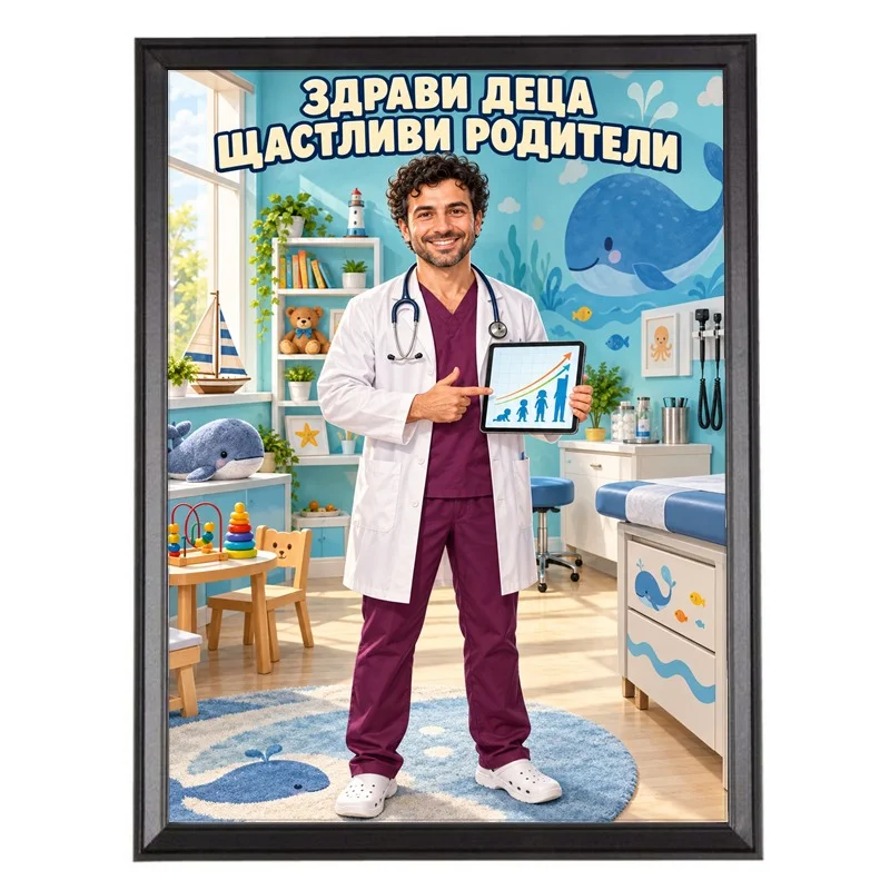 Карикатура Педиатър - Здрави Деца, Щастливи Родители