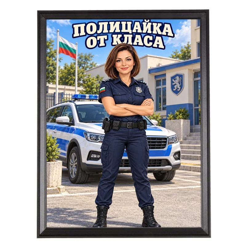 Карикатура Полицайка пред Управлението - Полицайка от Класа