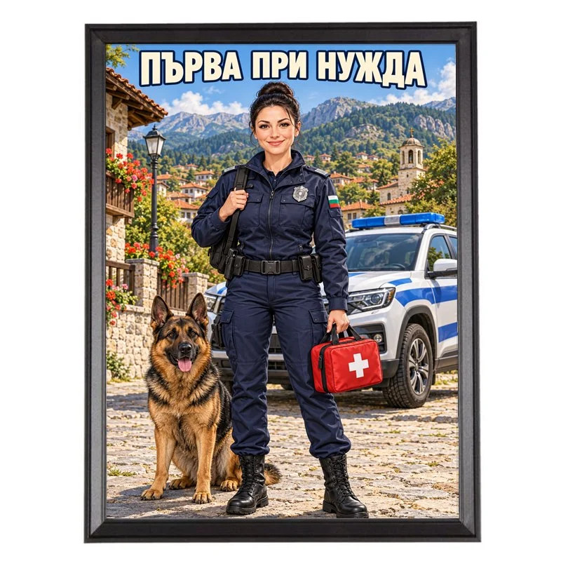Карикатура за Полицайка с Куче - Първа при Нужда