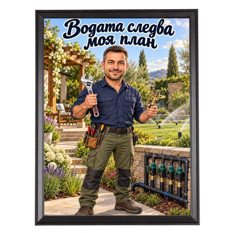 Карикатура за Поливни Системи - Водата Следва Моя План