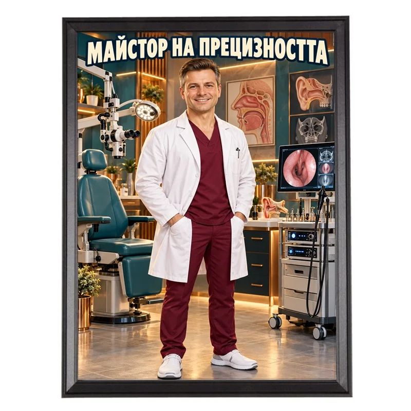 Карикатура за УНГ Хирург - Майстор на Прецизността