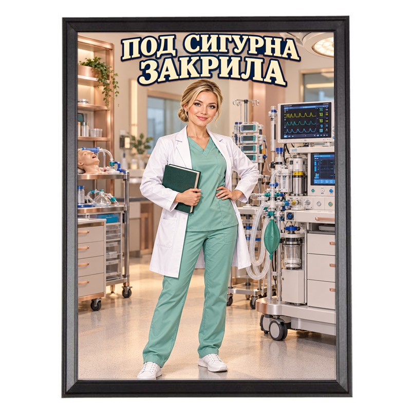 Карикатура за Жена Анестезиолог - Под Сигурна Закрила