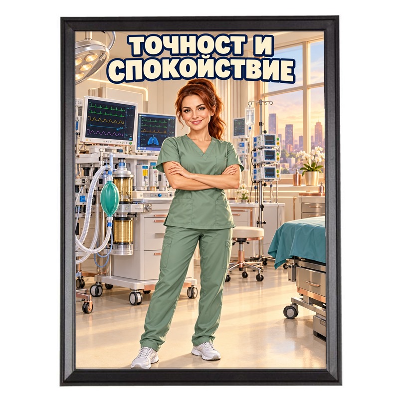 Карикатура за Жена Анестезиолог - Точност и Спокойствие