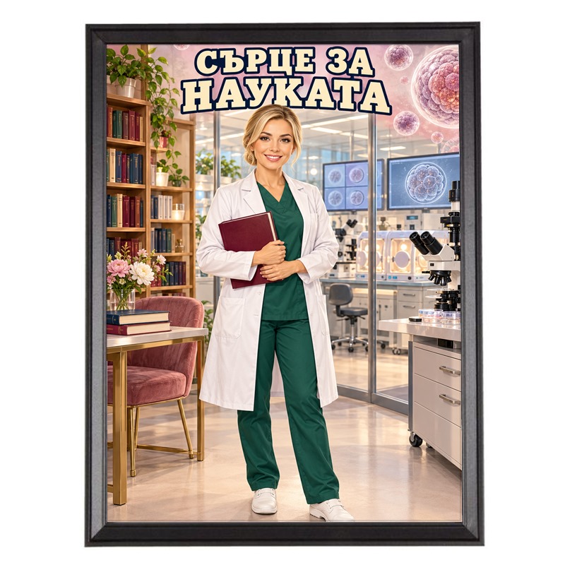 Карикатура за Жена Ембриолог с Книга - Сърце за Науката