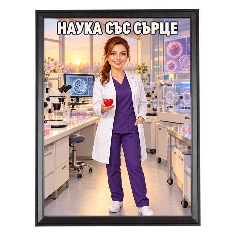 Карикатура за Жена Ембриолог със Сърце - Наука със Сърце