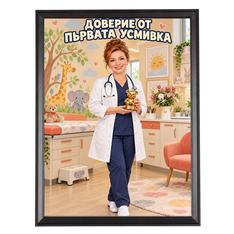 Карикатура за Лекарка с Мече - Доверие от Първата Усмивка