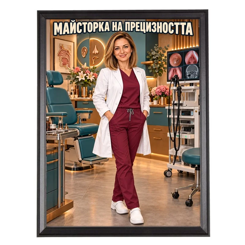Карикатура за Жена УНГ Хирург - Майсторка на Прецизността
