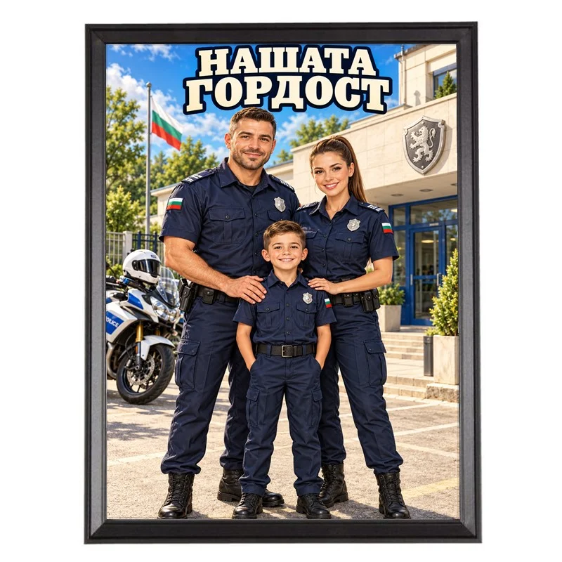 Подарък за Семейство Полицаи Карикатура - Нашата Гордост