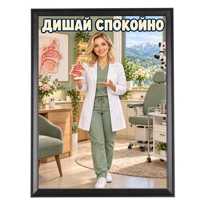 Шарж на Ушно-Носно-Гърлена Лекарка - Карикатура Дишай Спокойно